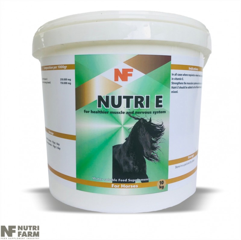 NUTRI E<br>WATER SOLUBLE FEED SUPPLEMENT<br>Healthier muscle & nervous system