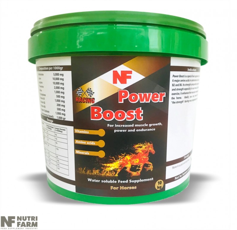 POWER BOOST<br>WATER SOLUBLE FEED SUPPLEMENT<br>Increased muscle growth, power & endurance
